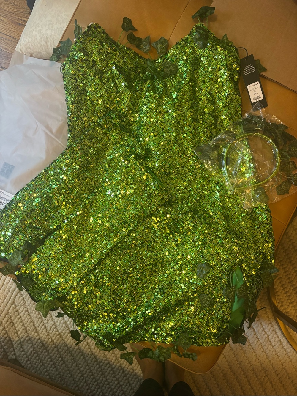 Fashion Nova Green Sequin Ivy Trim Mini Dress
